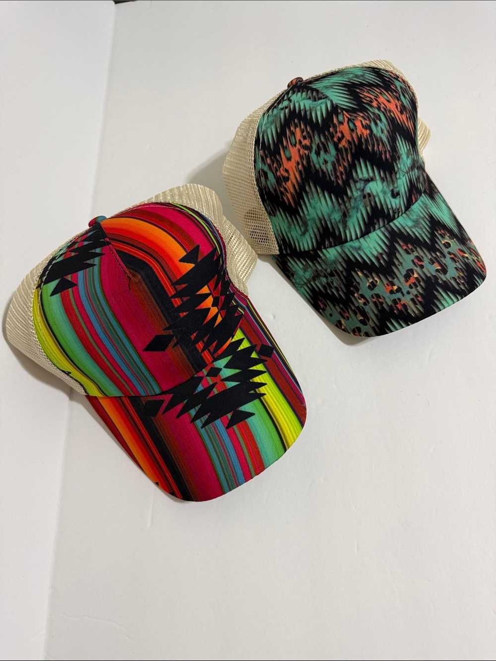 SHEIN Multi-Color Southwestern Stripe & Teal Animal Print Trucker Hat Set - Picture 1 of 4